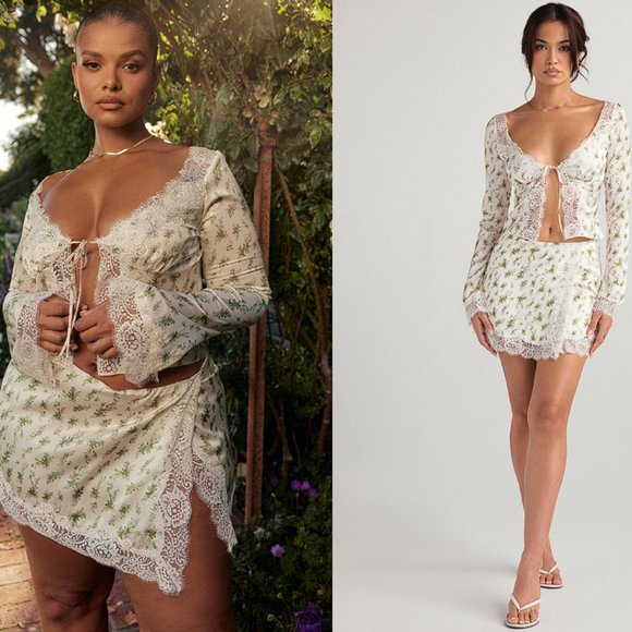 HOUSE OF CB 'Clarissa' Garden Print Lace Trim Top NWOT - Picture 3 of 6